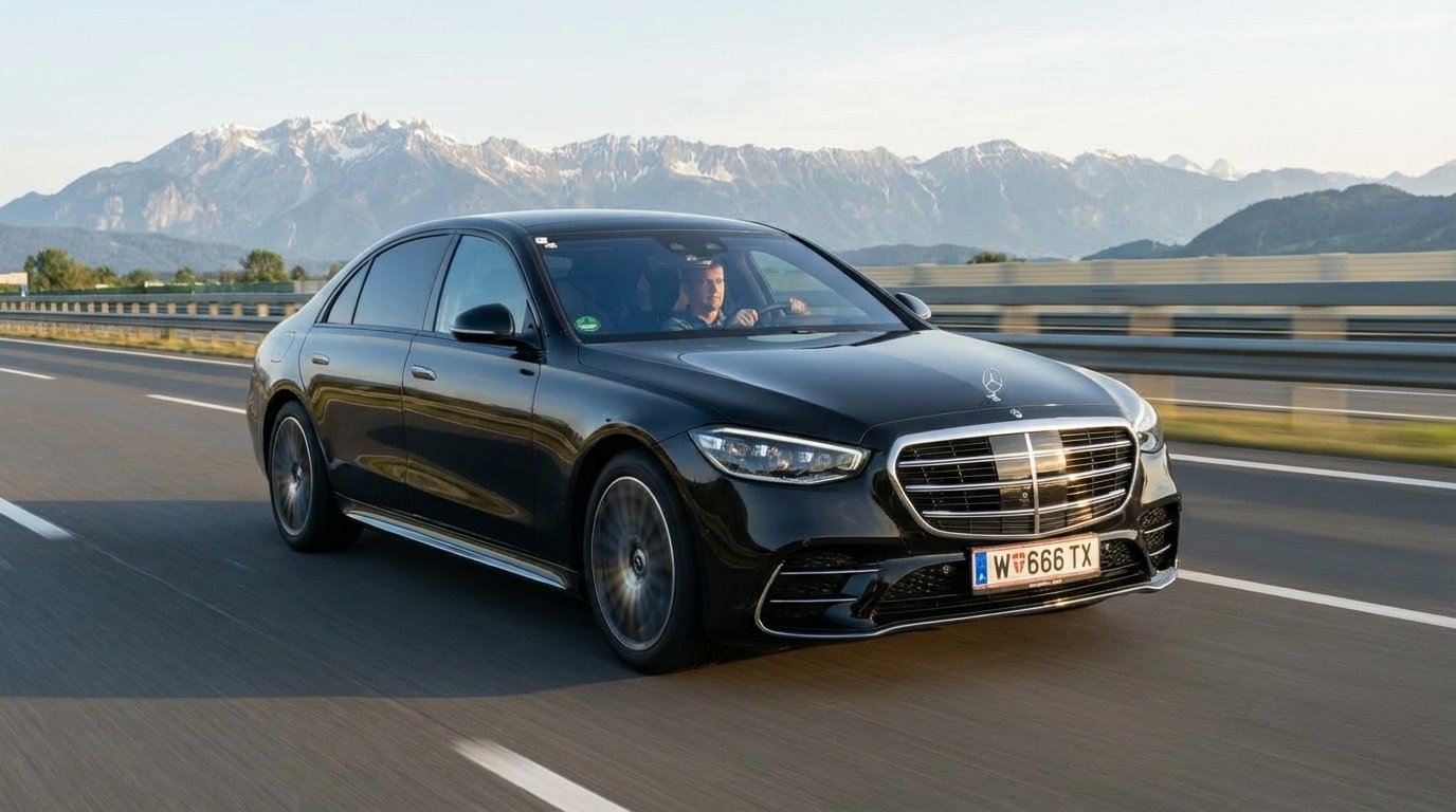 Mercedes S-Klasse auf der Autobahn – Langstrecken Chauffeur Wien